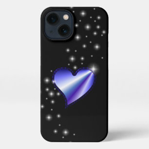 Purple Rainbow Heart with Stars on black iPhone 13 Case