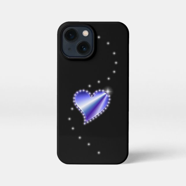 Purple Rainbow Heart with Stars on black iPhone Case (Back)