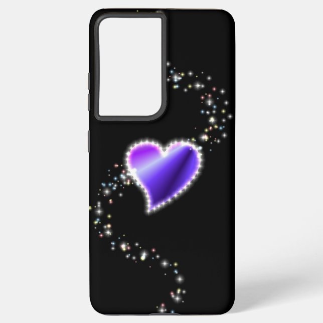 Purple Rainbow Heart with Stars on black Samsung Galaxy S21 Ultra Case (Back)