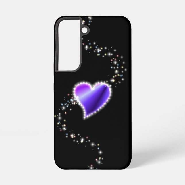 Purple Rainbow Heart with Stars on black Samsung Galaxy S22 Case (Back)