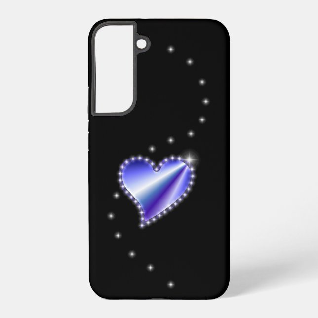 Purple Rainbow Heart with Stars on black Samsung Galaxy S22+ Case (Back)
