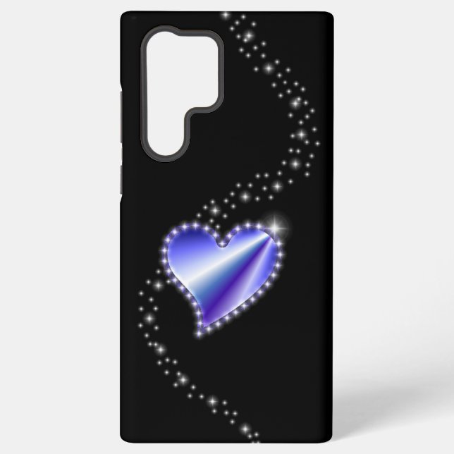Purple Rainbow Heart with Stars on black Samsung Galaxy S22 Ultra Case (Back)