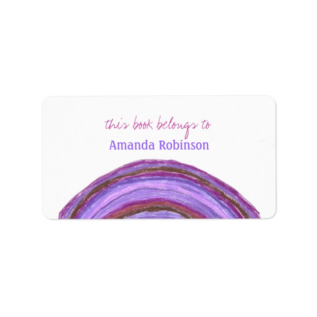 Purple rainbow personalized bookplate label (Front)