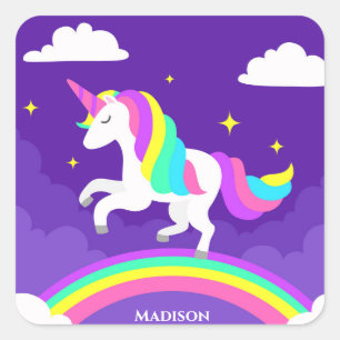Purple Rainbow Unicorn Personalized Girly Cute Square Sticker