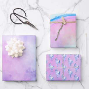 Purple Rainbow Unicorn Wrapping Paper Sheet