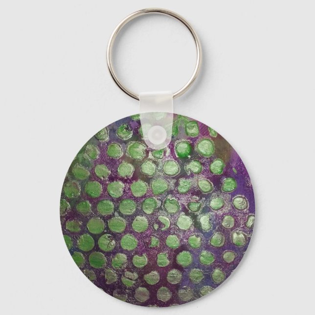 Purple Raine, Abstract  in Purple and Green Dots Keychain (Front)