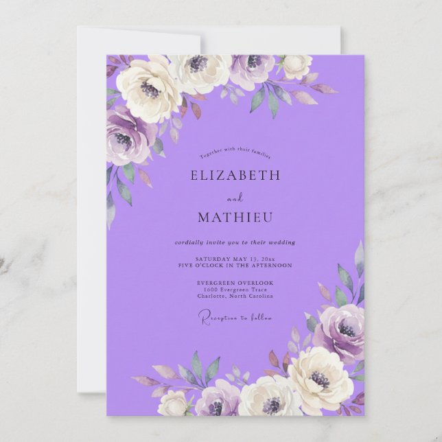 Purple Ranunculus Eucalyptus Wedding Invitation (Front)