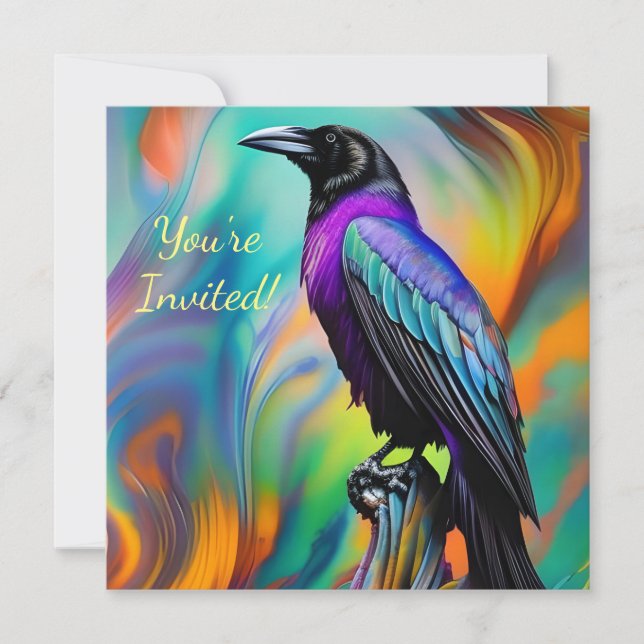 Purple Raven,  northern lights background Invitation (Front)