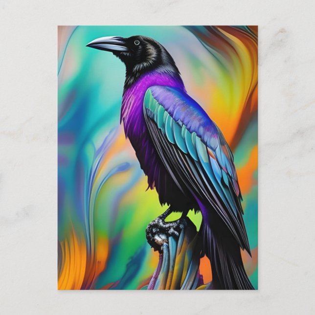 Purple Raven,  northern lights background Postcard (Front)