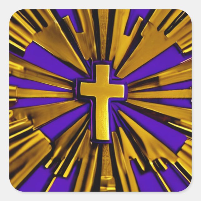 Purple Rays Cross Square Sticker (Front)
