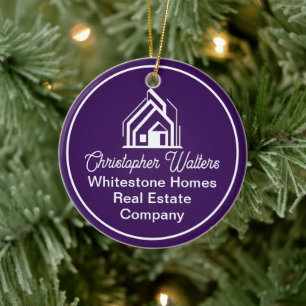 Purple Real Estate Company Customized Christmas Ceramic Ornament