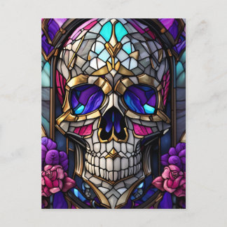 Purple Reaper, Faux Stained Glass, Skull, Gothic  Postcard