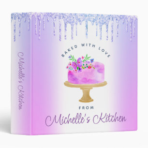 Purple Recipe Cookbook Cake Glitter Drips Baking Binder