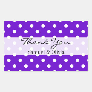 Purple Rectangle Custom Polka Dotted Thank You Sticker