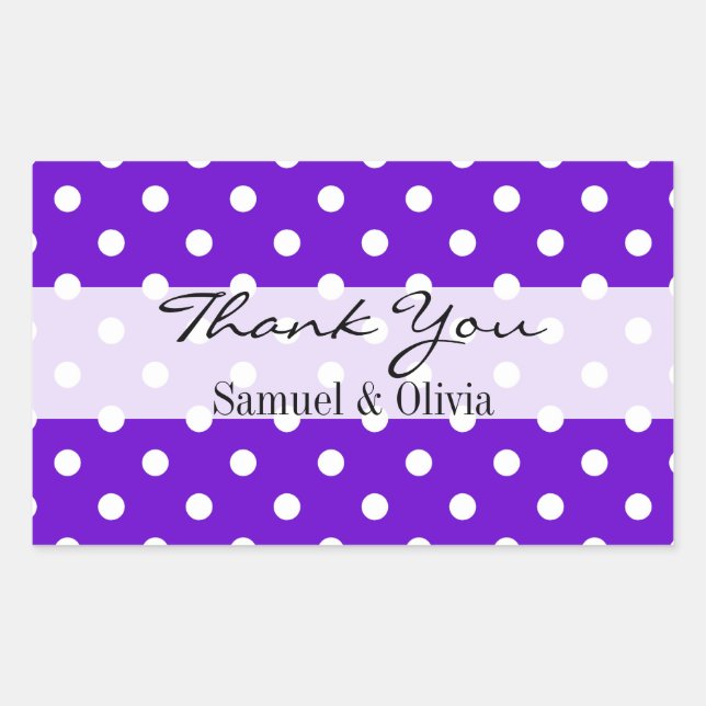 Purple Rectangle Custom Polka Dotted Thank You Sticker (Front)