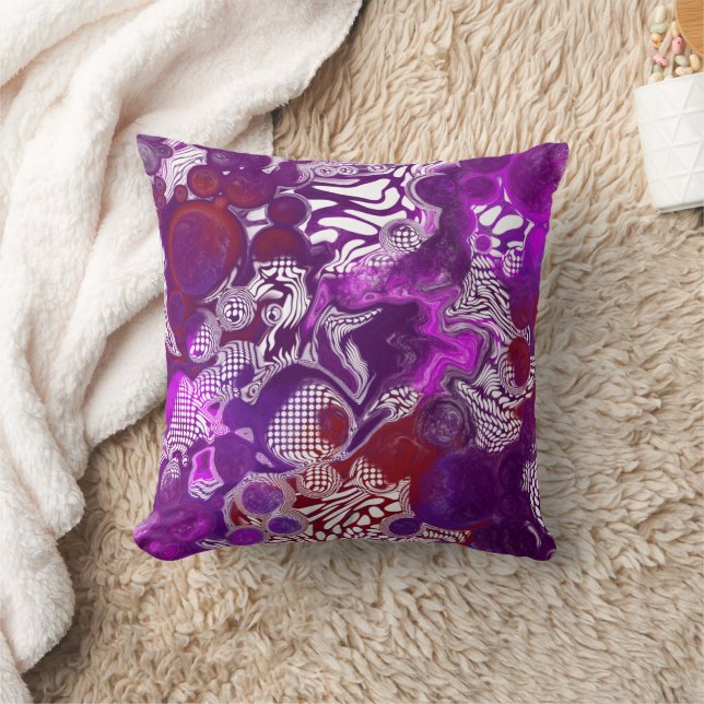 Purple Red Abstract Modern Fluid Art Marble Throw Pillow (Blanket)