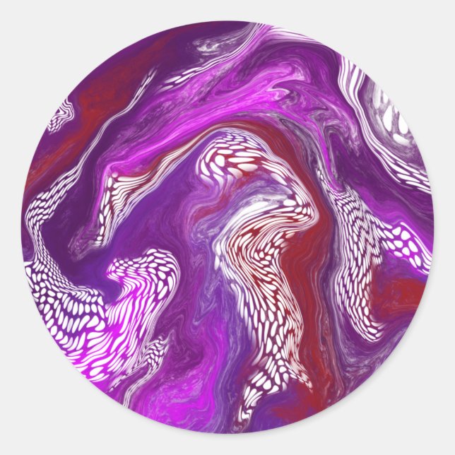 Purple Red Abstract Modern Marble Fluid Art  Classic Round Sticker (Front)