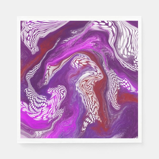Purple Red Abstract Modern Marble Fluid Art Napkin (Front)