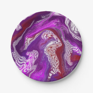 Purple Red Abstract Modern Marble Fluid Art Paper Plate