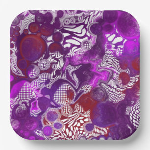 Purple Red Abstract Modern Marble Fluid Art  Paper Plate