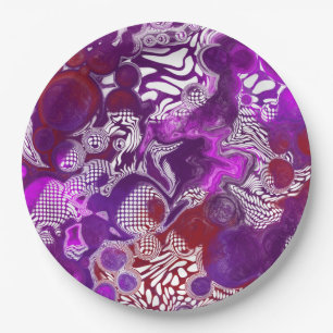 Purple Red Abstract Modern Marble Fluid Art Paper Plate