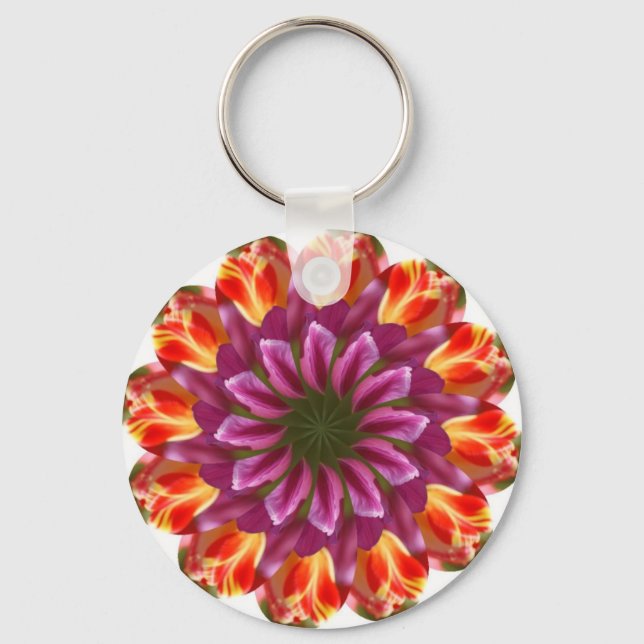 Purple, Red and Yellow Tulips Keychain (Front)