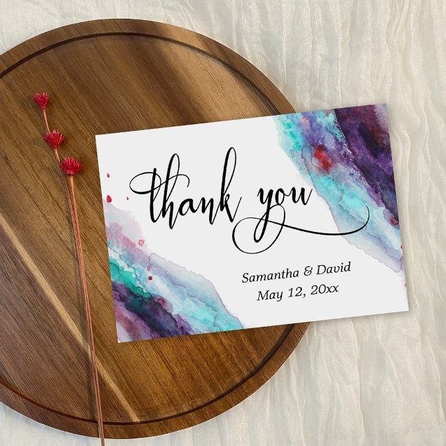 Purple Red Aqua Watercolor Artsy Abstract Thank You Card (Creator Uploaded)