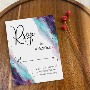 Purple Red Aqua Watercolor Modern Wedding RSVP