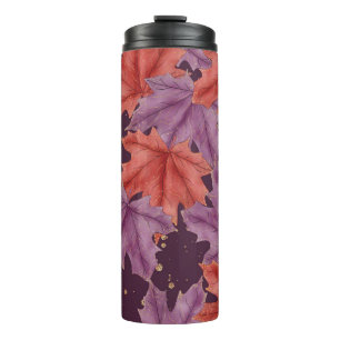 PURPLE & RED AUTUMN MAPLE LEAVES THERMAL TUMBLER