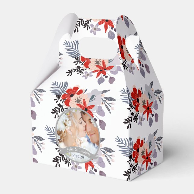 Purple Red Blue Blush Pink Floral Wreath Wedding Favor Box (Front Side)