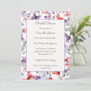 Purple Red Butterflies Birthday Bridal Shower Invitation