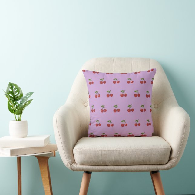 Purple & Red Cherry Pattern Pretty Feminine Spring Throw Pillow (Chair)