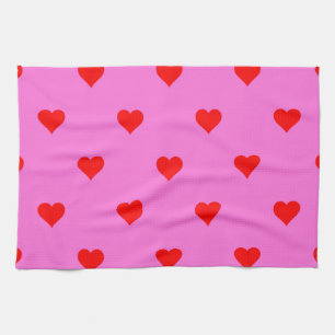 Purple Red Cute Simple Heart Pattern Kitchen Towel