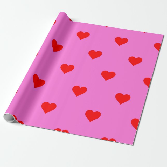 Purple Red Cute Simple Heart Pattern Wrapping Paper (Unrolled)