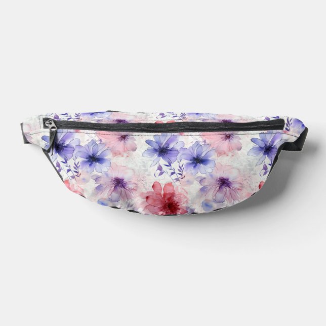 Purple red elegant watercolor floral pattern fanny pack (Lay Down)