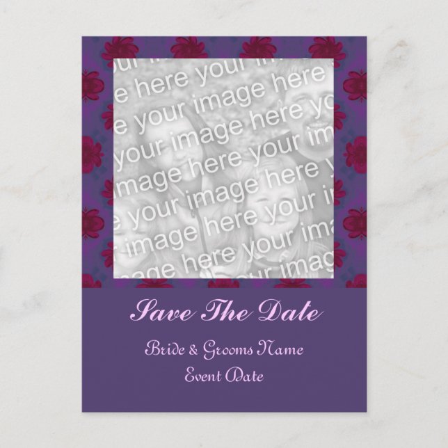 Purple Red floral Save the Date Announcement Postcard (Front)