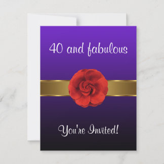 Purple Red Flower Gold Fabulous 40th Invitation