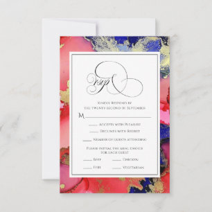 Purple Red Gold Geode Wedding RSVP Card