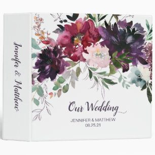 Purple Red Mauve Pink Floral Wedding Album Binder