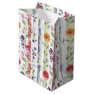 Purple Red Orange Floral Stripes Bridal Shower   Medium Gift Bag