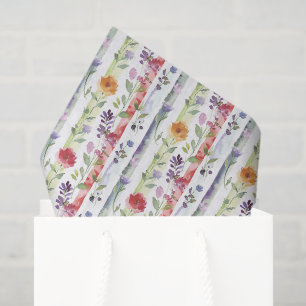 Purple Red Orange Floral Stripes Bridal Shower   Tissue Paper