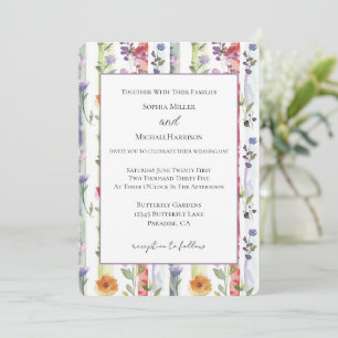 Purple Red Orange Floral Stripes Wedding Invitation