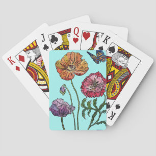 Purple Red Orange Poppy Flower Playing Cards Set
