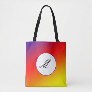 Purple red orange yellow monogram  tote bag