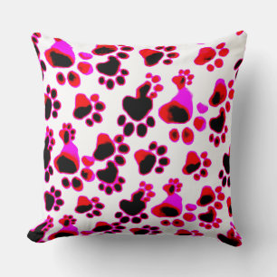 Purple Red Paws Throw Pillow