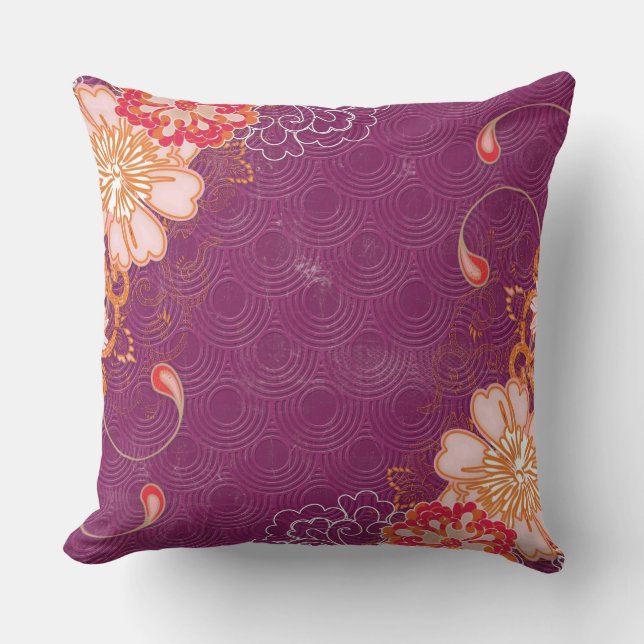 Purple Red & Pink Floral Throw Pillow (Front)