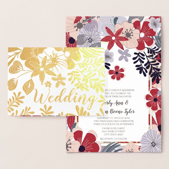 Purple Red Pink Gold Foil Wedding Invitations (Display)