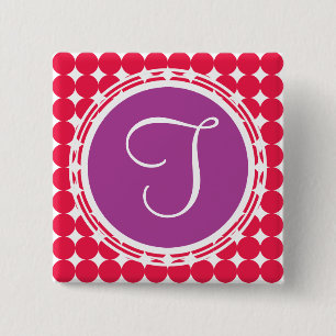 Purple & Red Polka Dot Monogram 2 Inch Square Button
