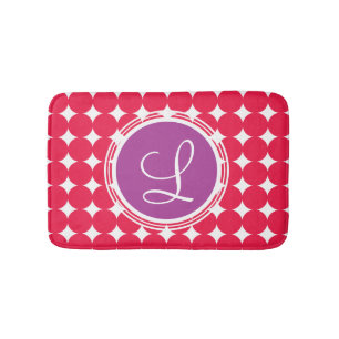 Purple & Red Polka Dot Monogram Bath Mat