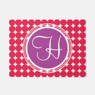 Purple & Red Polka Dot Monogram Doormat